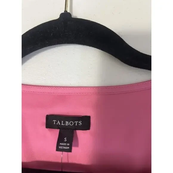 Talbots Women’s Pink V-Neck Long Sleeve Gold Button Down Satin blouse Size S NWT - Picture 9 of 12